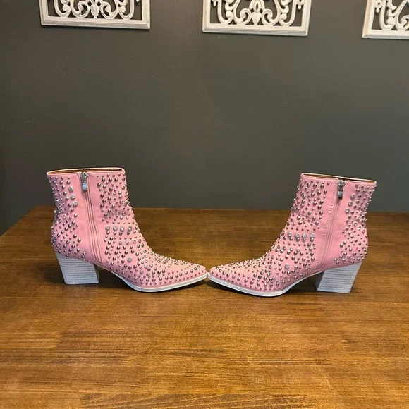 BEAST FASHION Hazel Glitz Pink Studded Western Ankle Boots Size 9 - Picture 4 of 8